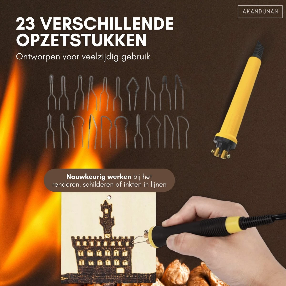 Akamduman Houtbrander Set Voor Pyrografie - 23 Opzetstukken + 2 Soldeerbouten, Inclusief Tas En Temperatuur Instelbaar 4 Akamduman Houtbrander Set Voor Pyrografie - 23 Opzetstukken + 2 Soldeerbouten, Inclusief Tas En Temperatuur Instelbaar - Afbeelding 2