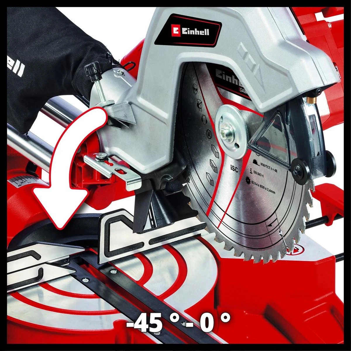 Einhell Radiaal, Afkort- En Verstekzaag - TC-SM 254 - 1800W - Ø254 Mm - 48 Tands Zaagblad - Met Laser 9 Einhell Radiaal, Afkort- En Verstekzaag - TC-SM 254 - 1800W - Ø254 Mm - 48 Tands Zaagblad - Met Laser - Afbeelding 7