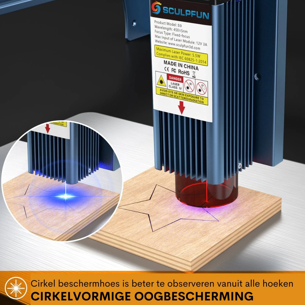 Sculpfun S9 Pro - Laser Cutter Met Ultra Dunne Laser - Laser Graveermachine - Laser Engraver - Hoge Precisie Snijmachine 5.5W 90W - Volledige Set - Snijvlak 410x420mm - 3kg 9 Sculpfun S9 Pro - Laser Cutter Met Ultra Dunne Laser - Laser Graveermachine - Laser Engraver - Hoge Precisie Snijmachine 5.5W 90W - Volledige Set - Snijvlak 410x420mm - 3kg - Afbeelding 7