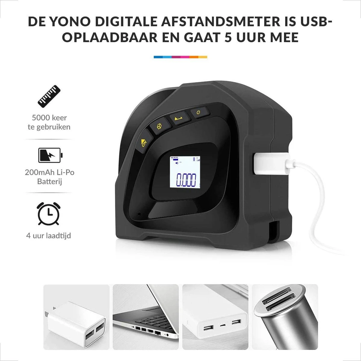 YONO Laser Afstandsmeter - 40 Meter + 5 M Rolmaat 2in1 – Digitaal – Zwart En Geel 6 YONO Laser Afstandsmeter - 40 Meter + 5 M Rolmaat 2in1 – Digitaal – Zwart En Geel - Afbeelding 4