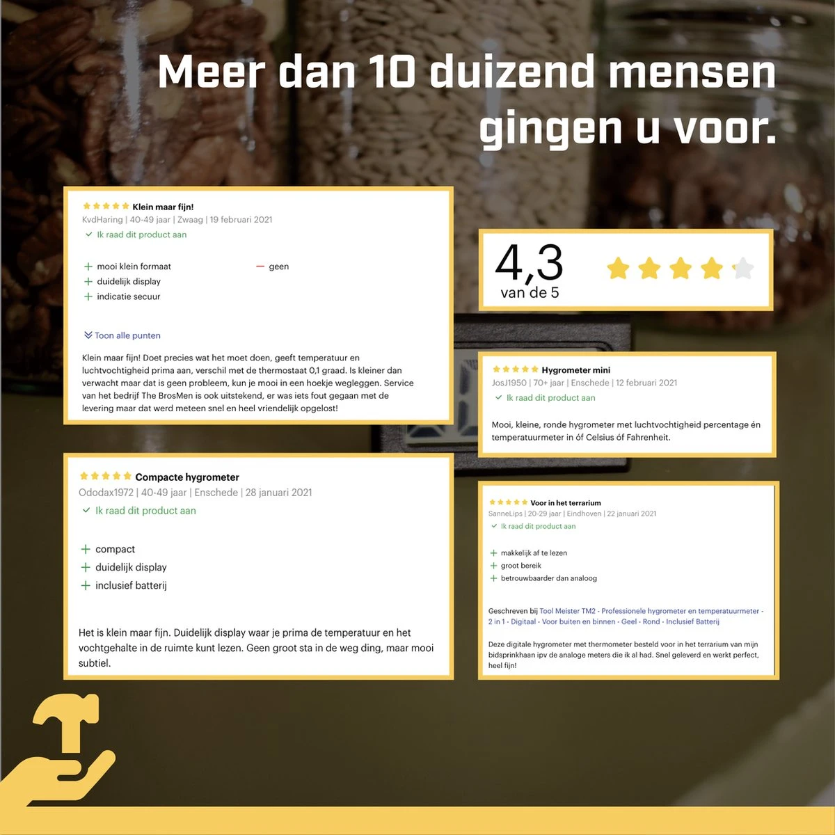 Tool Meister TM2 – Hygrometer & Thermometer - Binnen/Buiten/Koelkast – Digitaal -Zwart - Incl Batterijen 8 Tool Meister TM2 – Hygrometer & Thermometer - Binnen/Buiten/Koelkast – Digitaal -Zwart - Incl Batterijen - Afbeelding 6