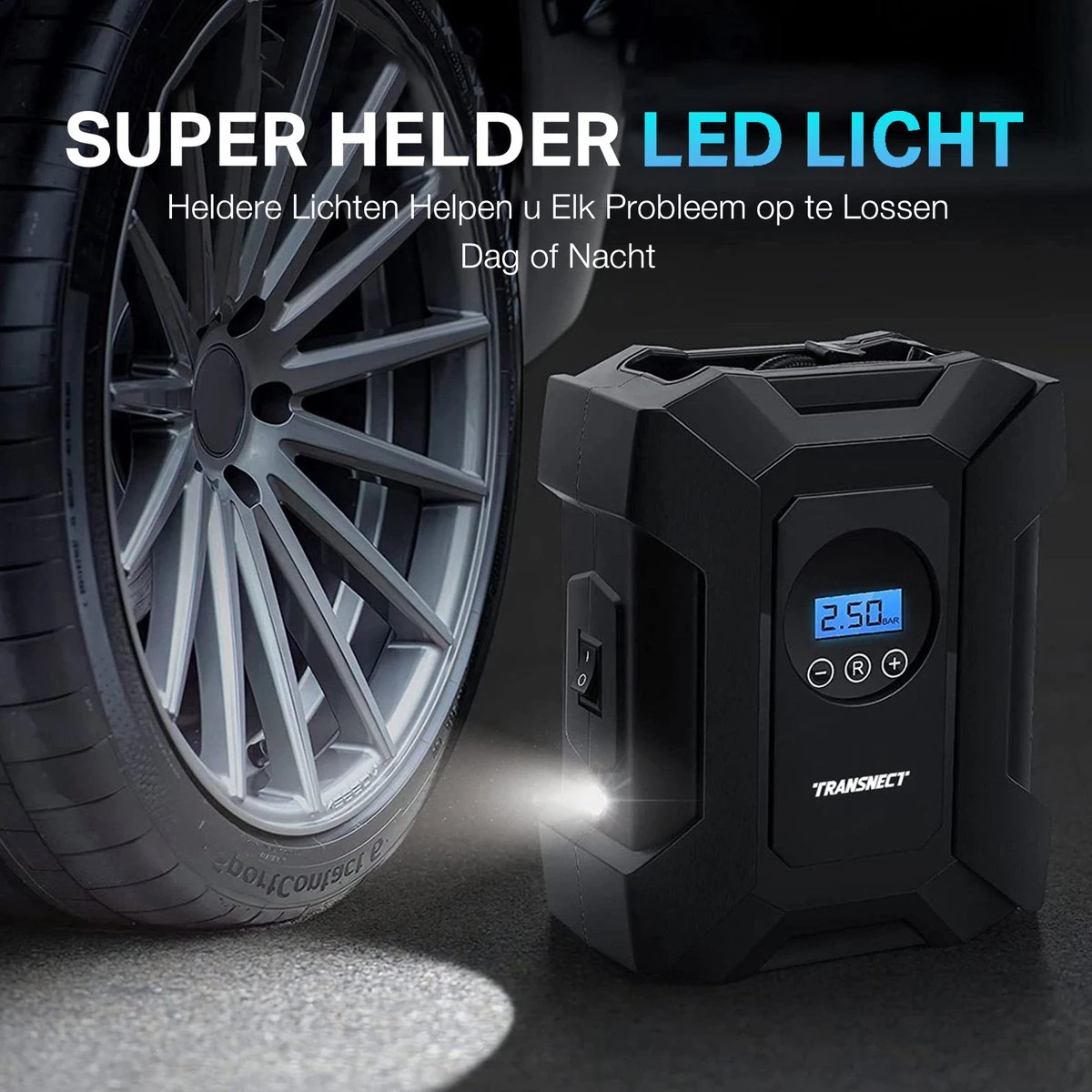 TRANSNECT Compressor Bandenpomp – Luchtcompressor – Elektrische 12V - 30 L/Min – 100psi - Draagbaar - Voor Auto, Fiets, Motorfiets 5 TRANSNECT Compressor Bandenpomp – Luchtcompressor – Elektrische 12V - 30 L/Min – 100psi - Draagbaar - Voor Auto, Fiets, Motorfiets - Afbeelding 3