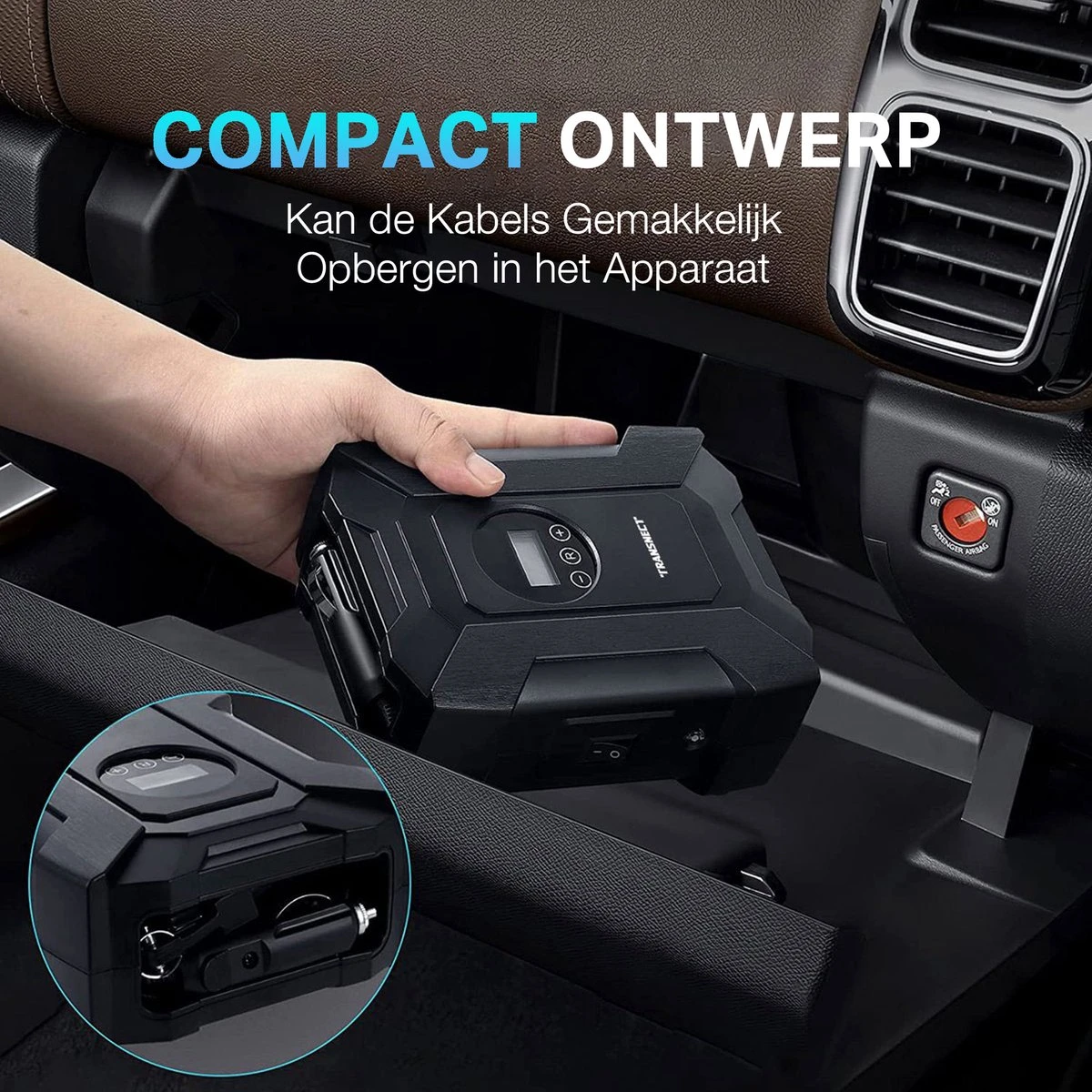 TRANSNECT Compressor Bandenpomp – Luchtcompressor – Elektrische 12V - 30 L/Min – 100psi - Draagbaar - Voor Auto, Fiets, Motorfiets 6 TRANSNECT Compressor Bandenpomp – Luchtcompressor – Elektrische 12V - 30 L/Min – 100psi - Draagbaar - Voor Auto, Fiets, Motorfiets - Afbeelding 4
