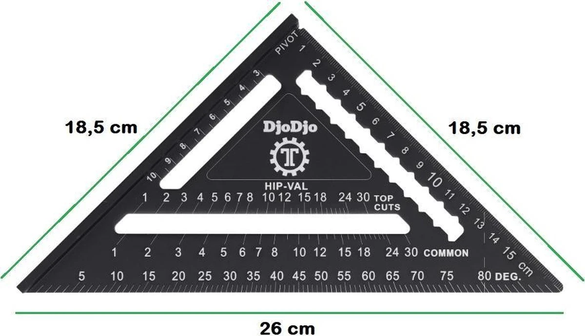 DjoDjo - Winkelhaak - Metrische Driehoek - Speed Square - Schrijfhaak - Blokhaak - Verstekhaak - 5-in-1 Meetdriehoek - Zwart 10 DjoDjo - Winkelhaak - Metrische Driehoek - Speed Square - Schrijfhaak - Blokhaak - Verstekhaak - 5-in-1 Meetdriehoek - Zwart - Afbeelding 8