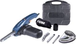 FERM EFM1001 Precisie Bandschuurmachine - 400W - 1070-1650m/min Bandsnelheid - Incl. 3 Schuurarmen, 12 Schuurvellen En Een Robuuste Opbergkoffer -Makita Winkel 1200x703 1