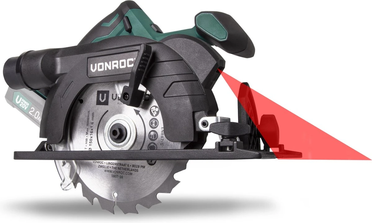 VONROC Accu Cirkelzaag – VPower 20V (zonder Accu & Lader) – Incl. Parallelgeleider & Ø150MM Zaagblad 3 VONROC Accu Cirkelzaag – VPower 20V (zonder Accu & Lader) – Incl. Parallelgeleider & Ø150MM Zaagblad