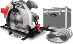 Powerplus POWESET4 Elektrische Cirkelzaag - 1200W - Zaagblad 185mm - Incl. Parallelgeleider, Stofafzuigingaansluiting, Aluminium Gereedschapskoffer En 4 Cirkelzaagbladen Hout