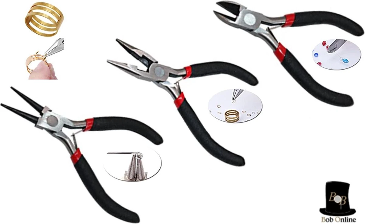 Bob Online ™ - 4 Stuks Setje – Sieraden Maken Tang Setje – 1 X Rondbektang + 1 X Kniptang + 1 X Platbektang + 1 X Messing Ring – Jewelry Making Pliers Set – 1 X Round Nosed Pliers + 1 X Side Cutters + 1 X Flat Nosed Pliers + 1 X Jump Ring Tool 3 Bob Online ™ - 4 Stuks Setje – Sieraden Maken Tang Setje – 1 X Rondbektang + 1 X Kniptang + 1 X Platbektang + 1 X Messing Ring – Jewelry Making Pliers Set – 1 X Round Nosed Pliers + 1 X Side Cutters + 1 X Flat Nosed Pliers + 1 X Jump Ring Tool
