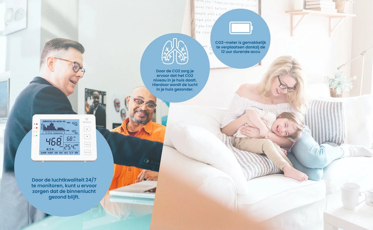 Rovary RV2000P CO2 Meter & Hygrometer - CO2 Melder En Monitor Binnen - Inclusief E-book - Luchtkwaliteitsmeter – Draagbaar En Oplaadbaar – Met Alarm 5 Rovary RV2000P CO2 Meter & Hygrometer - CO2 Melder En Monitor Binnen - Inclusief E-book - Luchtkwaliteitsmeter – Draagbaar En Oplaadbaar – Met Alarm - Afbeelding 3