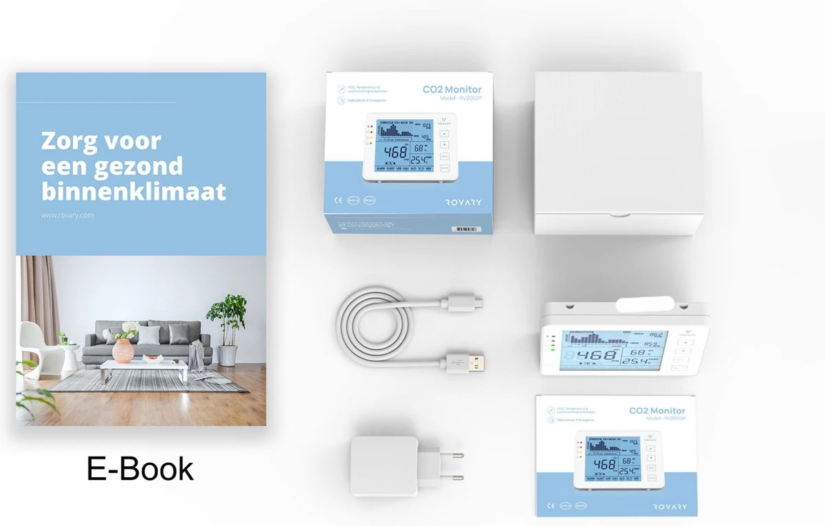 Rovary RV2000P CO2 Meter & Hygrometer - CO2 Melder En Monitor Binnen - Inclusief E-book - Luchtkwaliteitsmeter – Draagbaar En Oplaadbaar – Met Alarm 7 Rovary RV2000P CO2 Meter & Hygrometer - CO2 Melder En Monitor Binnen - Inclusief E-book - Luchtkwaliteitsmeter – Draagbaar En Oplaadbaar – Met Alarm - Afbeelding 5