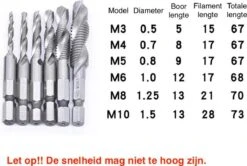 Merkloos 6-delig Boortap Set - Bit Boor Tap En Verzinken Set Gemaakt Van HSS - Gereedschap Boormachine M3-M10 - Schroefdraad Snijden - Combi Boortap - Gaten Boren - Incl. Klein Opbergdoosje -Makita Winkel 1200x807 13