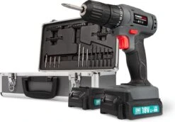 Powerplus POWESET1 - Accu Boormachine - 18V - Incl. 2 X 1,3Ah Accu En Lader - 153-delige Alu Gereedschapskoffer - Voor Hout, Steen En Metaal