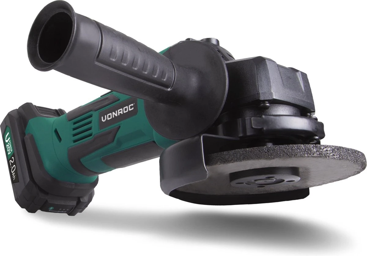 VONROC Accu Haakse Slijper – VPower 20V – Ø115MM – Incl. 1x 2.0Ah Accu, Oplader, Zijhandgreep & Tas 4 VONROC Accu Haakse Slijper – VPower 20V – Ø115MM – Incl. 1x 2.0Ah Accu, Oplader, Zijhandgreep & Tas - Afbeelding 2