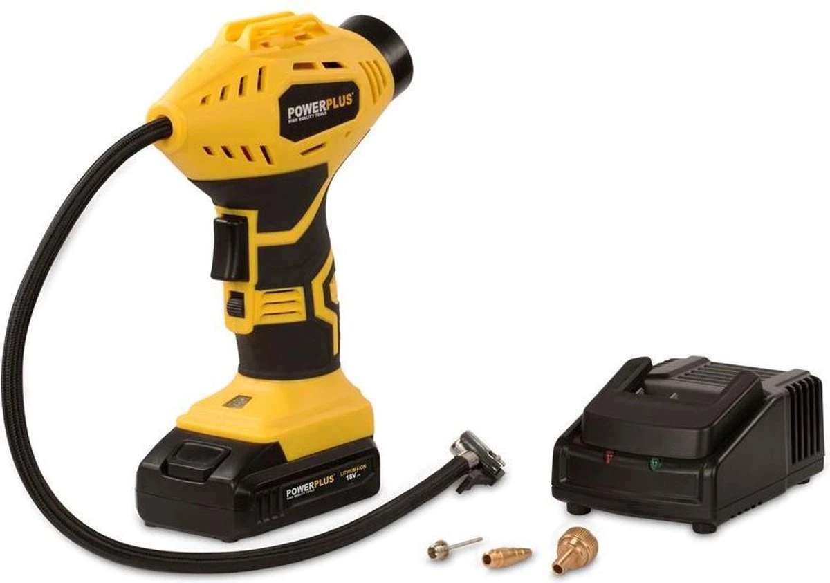 Powerplus POWX1700 Accu Compressor - Luchtcompressor - 18V - 8 Bar - Incl. 1 X 1,5Ah Accu, Lader, Koffer En Accessoires 9 Powerplus POWX1700 Accu Compressor - Luchtcompressor - 18V - 8 Bar - Incl. 1 X 1,5Ah Accu, Lader, Koffer En Accessoires - Afbeelding 7