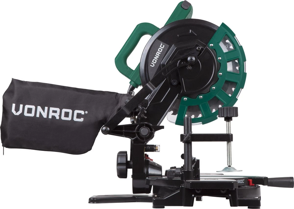 VONROC Afkortzaag - Verstekzaag – 1700W – Ø216MM – 4900 /min - Met Laser, Tafelverbreders & Diepteregeling – Incl. Zaagblad En Werkstukklem 11 VONROC Afkortzaag - Verstekzaag – 1700W – Ø216MM – 4900 /min - Met Laser, Tafelverbreders & Diepteregeling – Incl. Zaagblad En Werkstukklem - Afbeelding 9