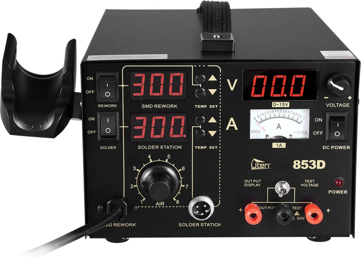 Uten 853D 3in1 Soldeerstation Digitaal Set - 760 Watt - Led Display - Soldeerstation Heteluchtpistool - Mit Verwisselbare Luchtuitlaten 4 Stukken - Soldeerbout Elektrisch - 200-480°c - Voor Smd Componenten 4 Uten 853D 3in1 Soldeerstation Digitaal Set - 760 Watt - Led Display - Soldeerstation Heteluchtpistool - Mit Verwisselbare Luchtuitlaten 4 Stukken - Soldeerbout Elektrisch - 200-480°c - Voor Smd Componenten - Afbeelding 2