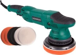 VONROC Excentrische Poetsmachine – 1050W – Ø150MM – Soft Start – Incl. 7 Schijven, Steunschijf & Tas