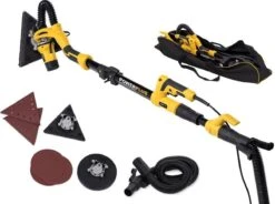 Powerplus POWX0477 Telescopische Wandschuurmachine - 710W - Ø225mm - Incl. 2 Schuurkoppen (rond En Driehoek), 6x Schuurpapier En Stofzak - Voor Plafond En Muur