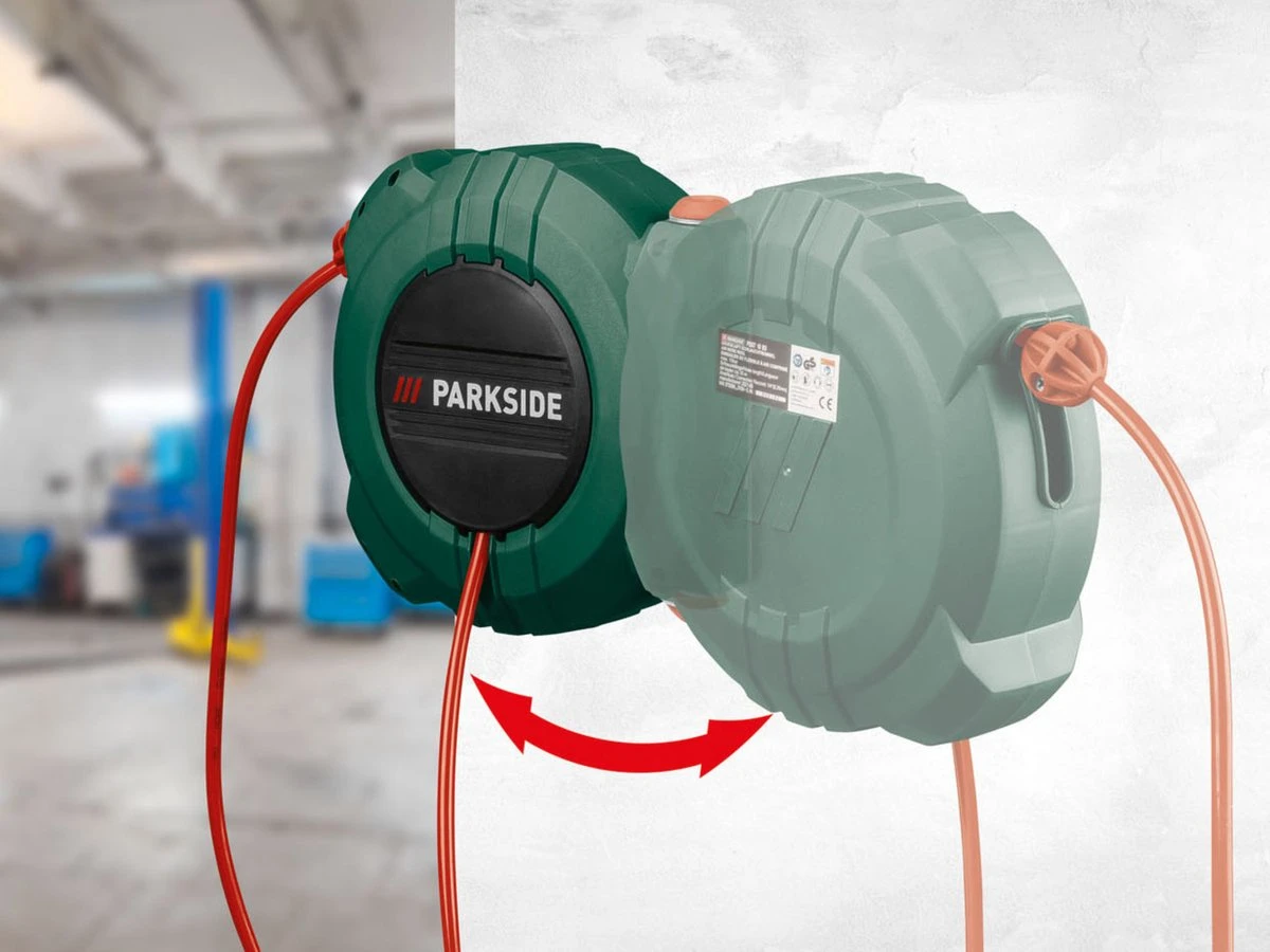 PARKSIDE Perslucht Slanghaspel - 10 M / Aansluitslang Compressor: 3 M - Met Automatisch Oprolsysteem - Werkdruk: Max. 10 Bar 6 PARKSIDE Perslucht Slanghaspel - 10 M / Aansluitslang Compressor: 3 M - Met Automatisch Oprolsysteem - Werkdruk: Max. 10 Bar - Afbeelding 4