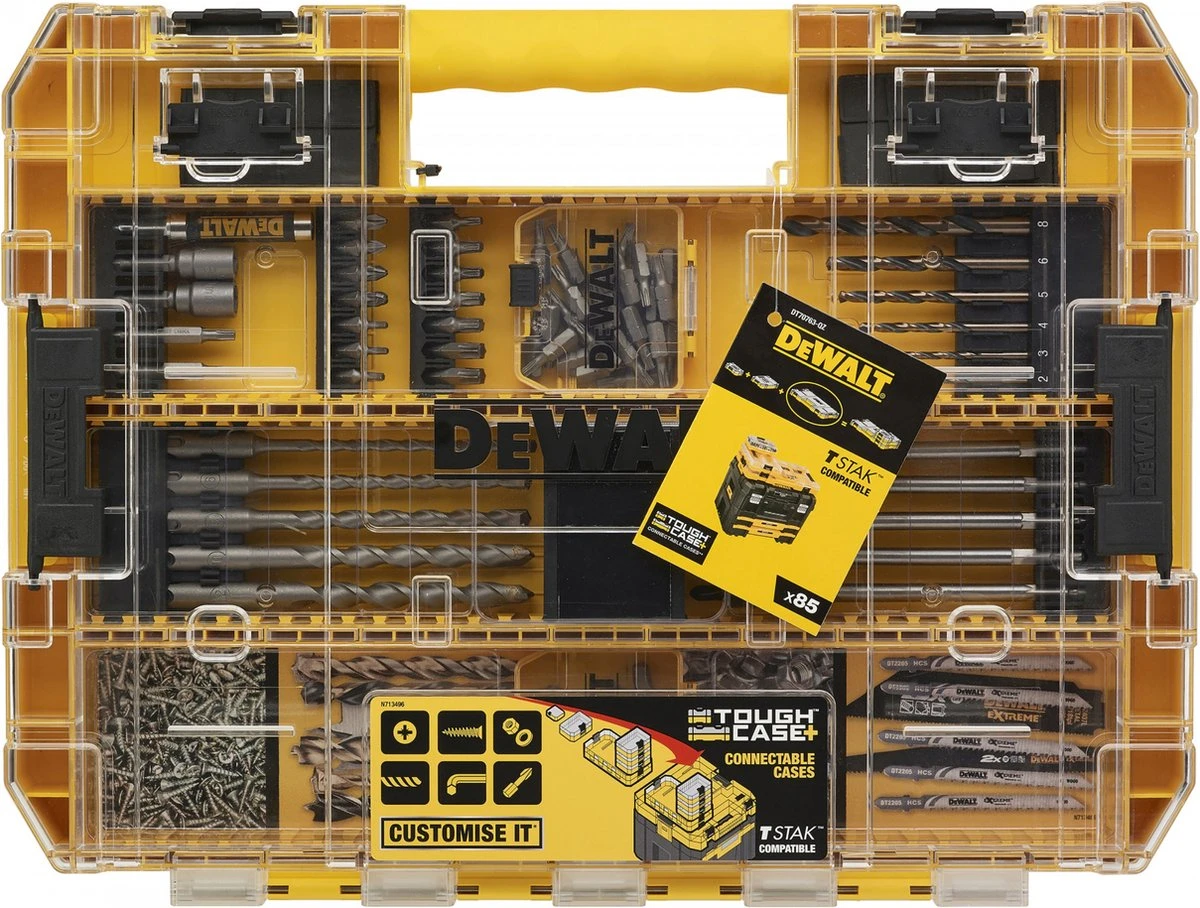 DT70763-QZ | 85-delige Set, Speedboren, Metaalboren, SDS+ Beton, Bits Torx, TOUGH CASE 3 DT70763-QZ | 85-delige Set, Speedboren, Metaalboren, SDS+ Beton, Bits Torx, TOUGH CASE