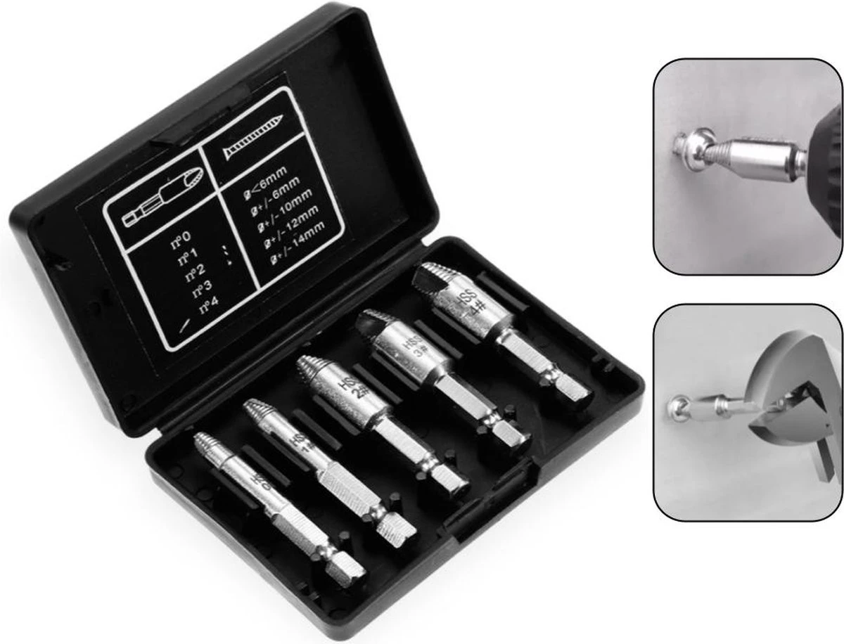 PD® - Schroef Verwijder Set - Schroefverwijderaar - Uitboorset - Schroefverwijderset - 6-delig 3 PD® - Schroef Verwijder Set - Schroefverwijderaar - Uitboorset - Schroefverwijderset - 6-delig