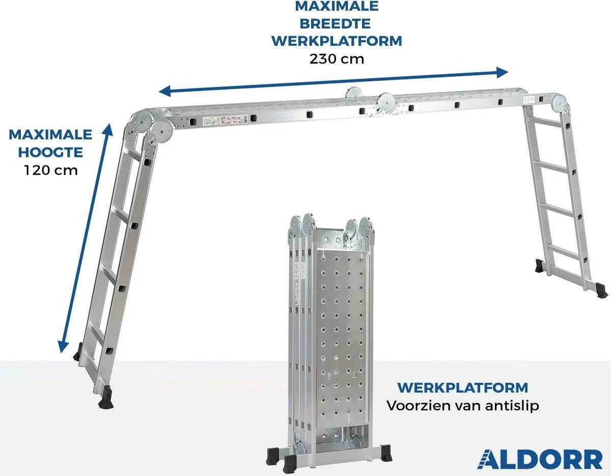 ALDORR Home - Vouwladder Aluminium 4 X 4 Treden Met Platform - 4,60 Meter 4 ALDORR Home - Vouwladder Aluminium 4 X 4 Treden Met Platform - 4,60 Meter - Afbeelding 2