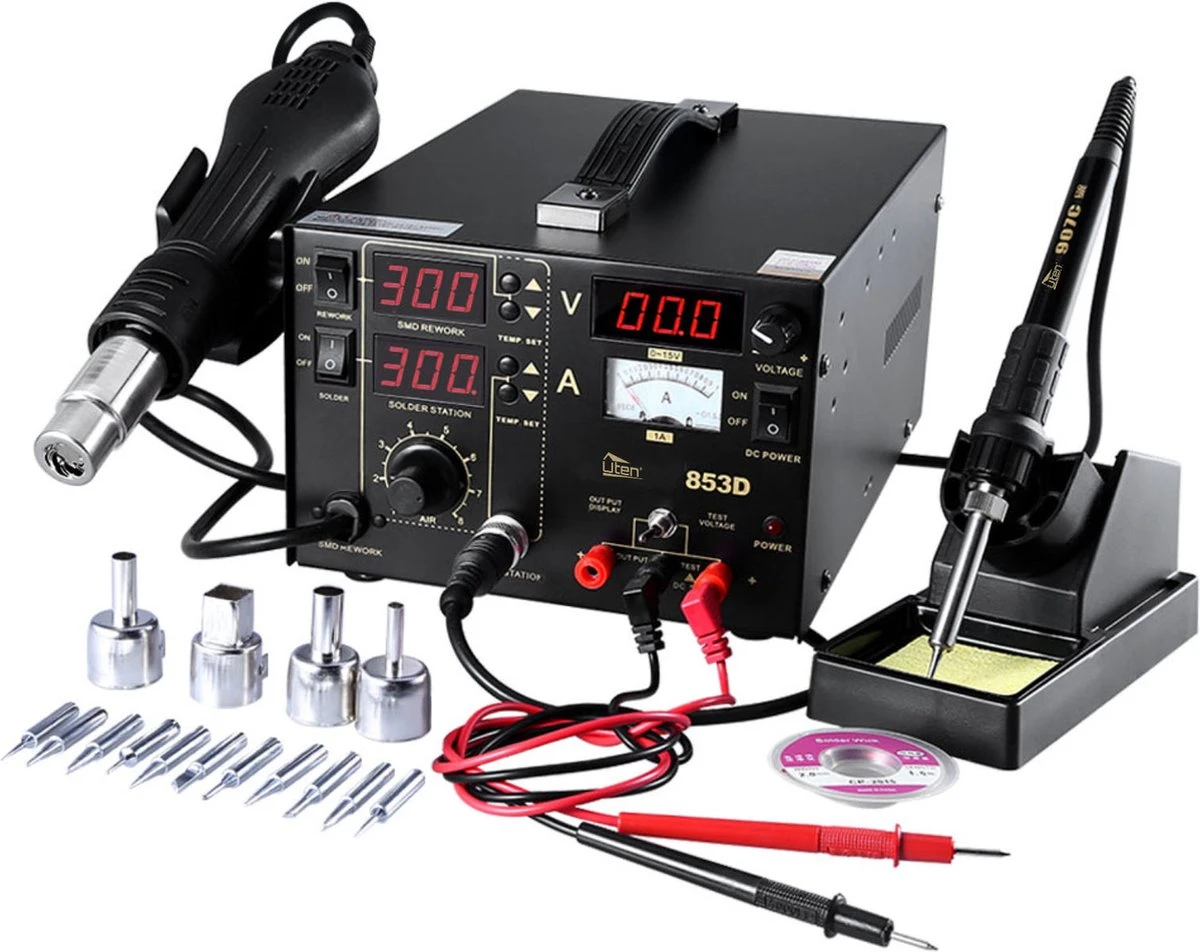 Uten 853D 3in1 Soldeerstation Digitaal Set - 760 Watt - Led Display - Soldeerstation Heteluchtpistool - Mit Verwisselbare Luchtuitlaten 4 Stukken - Soldeerbout Elektrisch - 200-480°c - Voor Smd Componenten 3 Uten 853D 3in1 Soldeerstation Digitaal Set - 760 Watt - Led Display - Soldeerstation Heteluchtpistool - Mit Verwisselbare Luchtuitlaten 4 Stukken - Soldeerbout Elektrisch - 200-480°c - Voor Smd Componenten