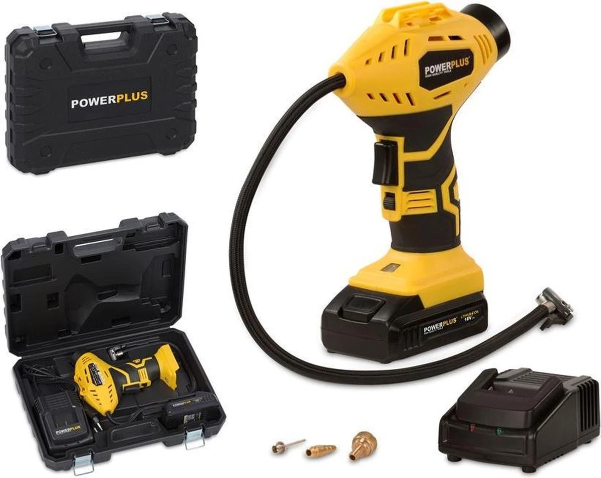 Powerplus POWX1700 Accu Compressor - Luchtcompressor - 18V - 8 Bar - Incl. 1 X 1,5Ah Accu, Lader, Koffer En Accessoires 13 Powerplus POWX1700 Accu Compressor - Luchtcompressor - 18V - 8 Bar - Incl. 1 X 1,5Ah Accu, Lader, Koffer En Accessoires - Afbeelding 11