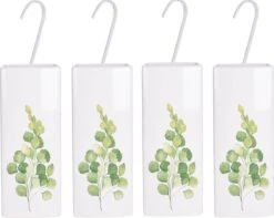 Merkloos 4x Witte Radiator Waterverdampers/luchtbevochtigers Botanische Planten Print Eucalyptus Blad 21 Cm - Waterverdampers Voor De Verwarming