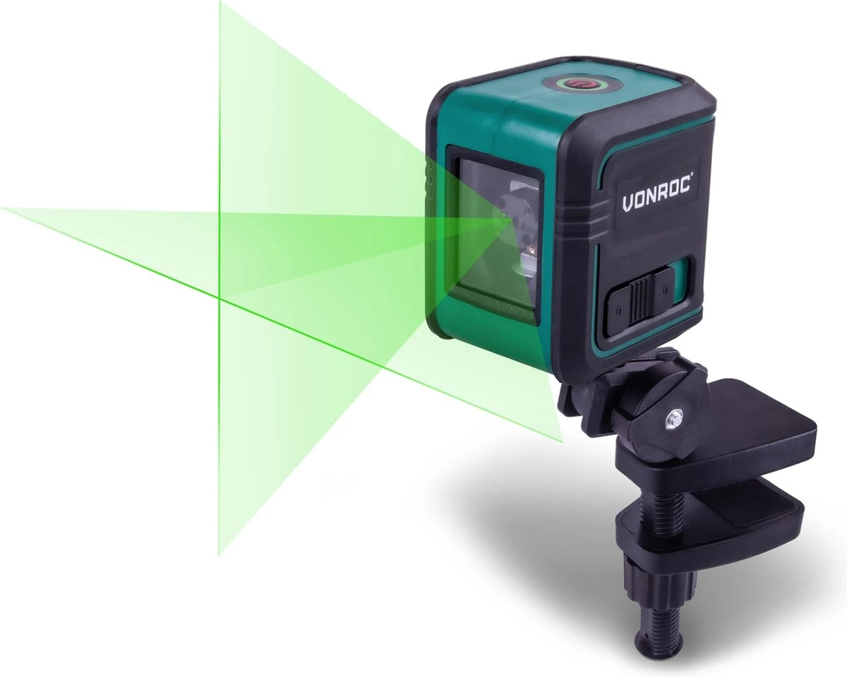 VONROC Kruislijnlaser – Groen – Zelfnivellerend – 18 Meter – Incl. Bevestigingsbeugel, Opbergtas 4 VONROC Kruislijnlaser – Groen – Zelfnivellerend – 18 Meter – Incl. Bevestigingsbeugel, Opbergtas - Afbeelding 2