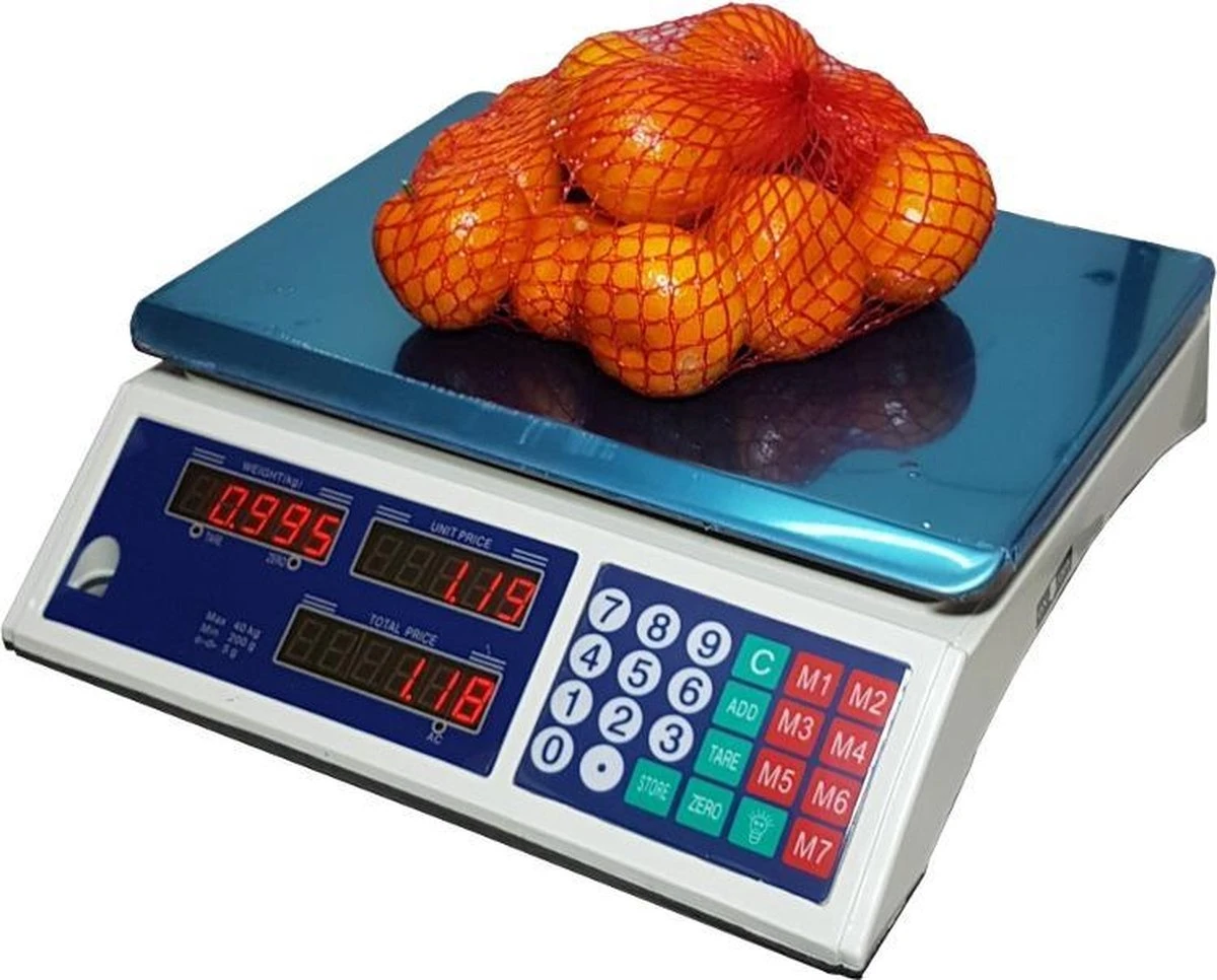 Merkloos Digitale Horeca, Markt, Pakket Prijs Weegschaal Met Voor En Achter LED Display 40KG En Oplaadbare Accu Nauwkeurigheid 5 Gram 3 Merkloos Digitale Horeca, Markt, Pakket Prijs Weegschaal Met Voor En Achter LED Display 40KG En Oplaadbare Accu Nauwkeurigheid 5 Gram