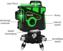 Hilda Zelfnivellerende Kruislijnlaser Met 12 Lijnen - Inclusief Muurbeugel En 360 Graden Statief - Groene Lasers - Waterproof - Laserwaterpas - Met Opbergkoffer -Makita Winkel 1200x967 6