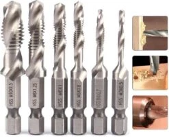 Merkloos 6-delig Boortap Set - Bit Boor Tap En Verzinken Set Gemaakt Van HSS - Gereedschap Boormachine M3-M10 - Schroefdraad Snijden - Combi Boortap - Gaten Boren - Incl. Klein Opbergdoosje
