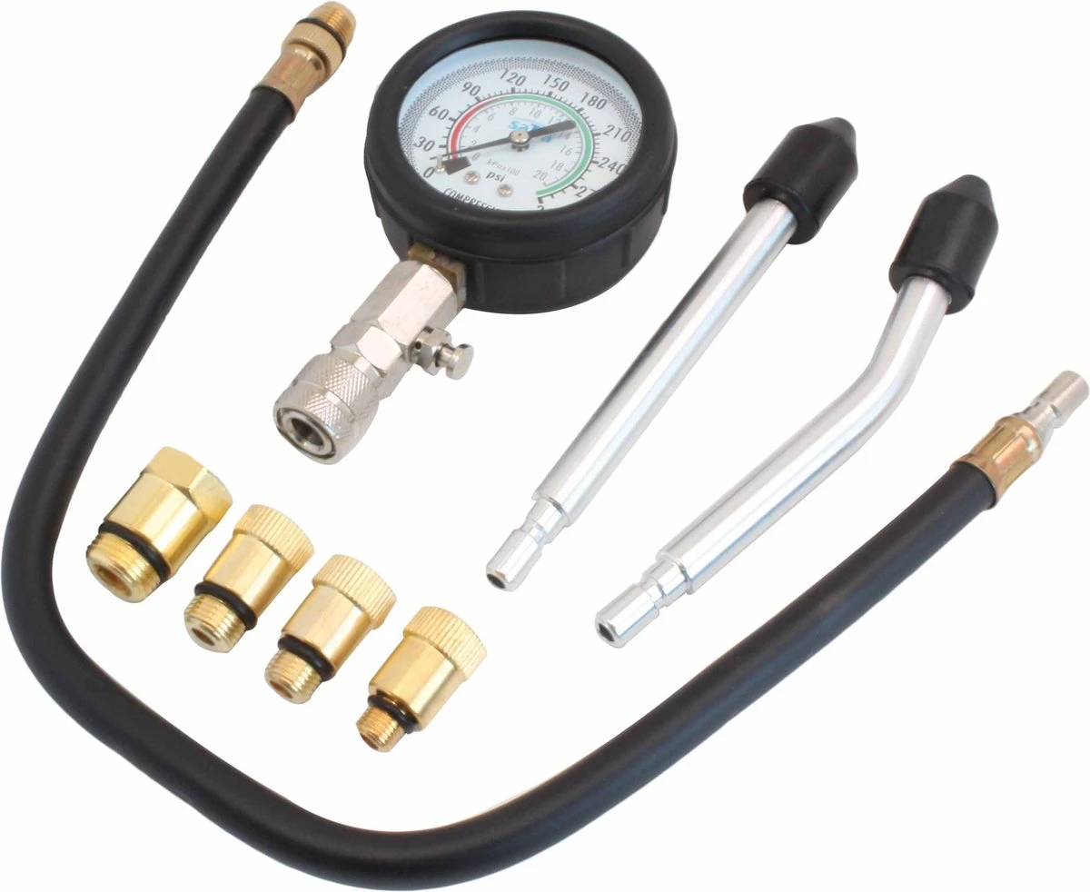 SATRA Professionele Universele Compressiemeter Met Adapters Voor Benzine Motoren Meet Compressie Van 0-21 Bar / 0-300 Psi 5 SATRA Professionele Universele Compressiemeter Met Adapters Voor Benzine Motoren Meet Compressie Van 0-21 Bar / 0-300 Psi - Afbeelding 3