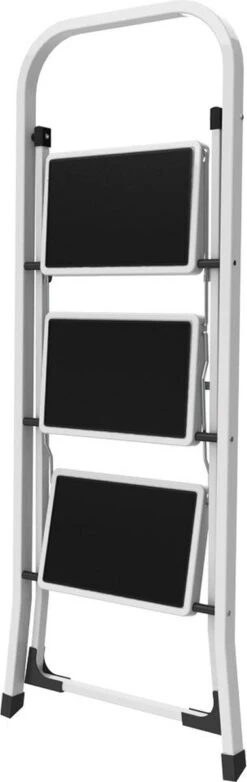 IVOL Huishoudtrap 3 Treden - Keukentrap Inklapbaar - Grijs - Antislip - Max. Hoogte 70.5 Cm -Makita Winkel 379x1200