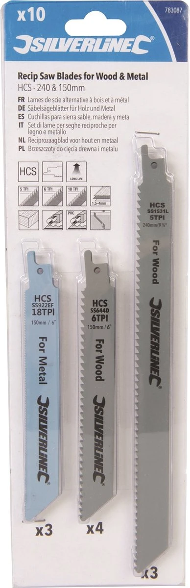Silverline Reciprozaagblad Voor Hout En Metaal, 10 Pak HCS: 240 En 150 Mm 4 Silverline Reciprozaagblad Voor Hout En Metaal, 10 Pak HCS: 240 En 150 Mm - Afbeelding 2