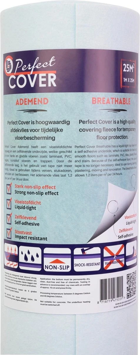 Perfect Cover® Ademend - 100cm X 25m - Zelfklevend Afdekvlies - Bescherm Uw Vloer Tijdens Het Klussen - Vloer Bescherming - Trap Bescherming - Klussen - Schilderen - Stucadoor - Variant Stucloper 3 Perfect Cover® Ademend - 100cm X 25m - Zelfklevend Afdekvlies - Bescherm Uw Vloer Tijdens Het Klussen - Vloer Bescherming - Trap Bescherming - Klussen - Schilderen - Stucadoor - Variant Stucloper
