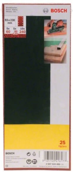 Bosch 25-delige Schuurbladenset Voor Vlakschuurmachines Geperforeerd 93 X 230 Mm - Korrel 60; 80; 120; 240 -Makita Winkel 509x1200