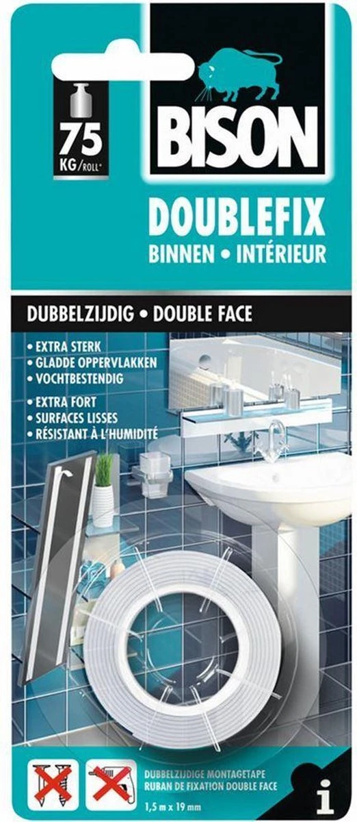 Bison Dubbel Fix Tape - 1.5 M 4 Bison Dubbel Fix Tape - 1.5 M - Afbeelding 2