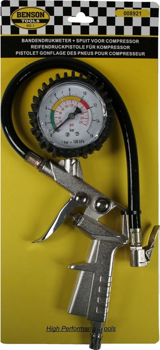 Benson Bandendrukmeter + Spuit - Voor Compressor 6 Benson Bandendrukmeter + Spuit - Voor Compressor - Afbeelding 4