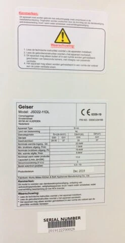 Caravan Geiser, Model JSD22-11DL 11 Liter Geiser PROPAAN/BUTAAN -Makita Winkel 619x1200 1