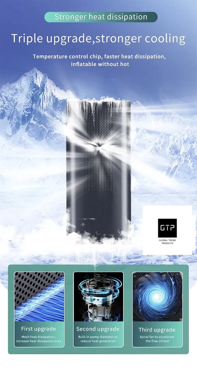 GTP Draagbare Luchtcompressor - Elektrische Bandenpomp - Luchtcompressor Oplaadbaar - Fiets Motor Auto En Ballen - Powerbank - Zaklamp 8 GTP Draagbare Luchtcompressor - Elektrische Bandenpomp - Luchtcompressor Oplaadbaar - Fiets Motor Auto En Ballen - Powerbank - Zaklamp - Afbeelding 6