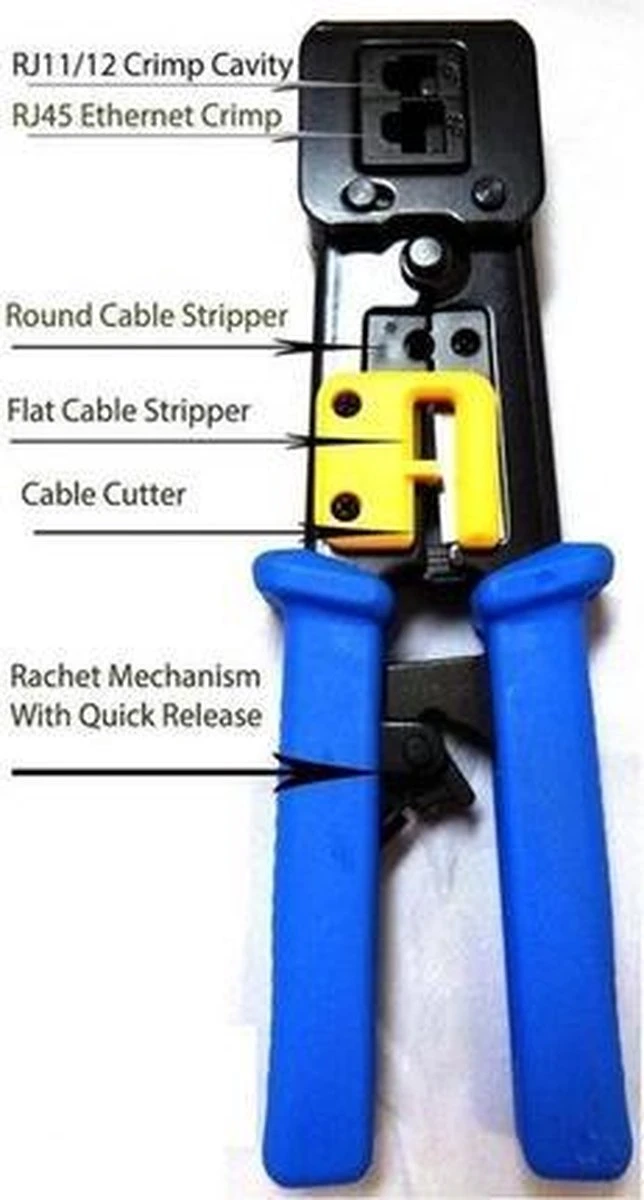 Cablexpert Professionele Krimptang Met Ratelmechanisme Voor RJ11, RJ12 En RJ45 Doorsteekmontage Connectoren / Metaal 5 Cablexpert Professionele Krimptang Met Ratelmechanisme Voor RJ11, RJ12 En RJ45 Doorsteekmontage Connectoren / Metaal - Afbeelding 3