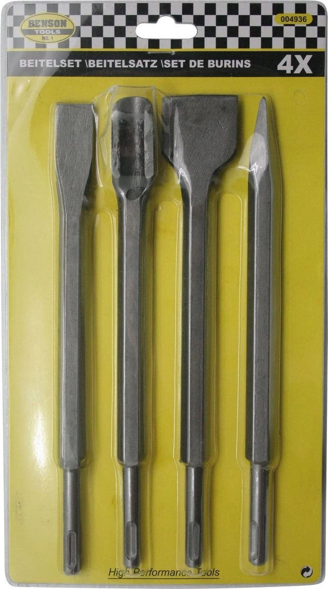 Benson Beitelset SDS Plus - SDS+ T.b.v. Steen - Tegels En Beton - 4 Delig 4 Benson Beitelset SDS Plus - SDS+ T.b.v. Steen - Tegels En Beton - 4 Delig - Afbeelding 2