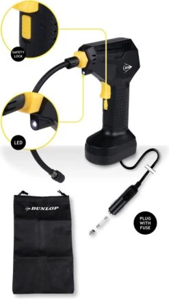 Dunlop Digitale Luchtcompressor - Bandenpomp - 12V - Digitaal Display - Max. 150PSI/ 10 Bar - Incl. Opbergtas En 2 Naalden - Autobanden En Opblaasartikelen -Makita Winkel 678x1200