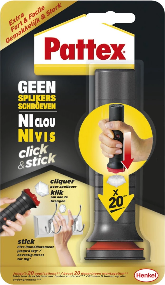 Pattex - Montagelijm - Geen Spijkers - Geen Schroeven - Click & Stick 6x30g - Lijm - Hout, Gips, Beton, Glas, Steen, Polystyreen, Keramiek 3 Pattex - Montagelijm - Geen Spijkers - Geen Schroeven - Click & Stick 6x30g - Lijm - Hout, Gips, Beton, Glas, Steen, Polystyreen, Keramiek
