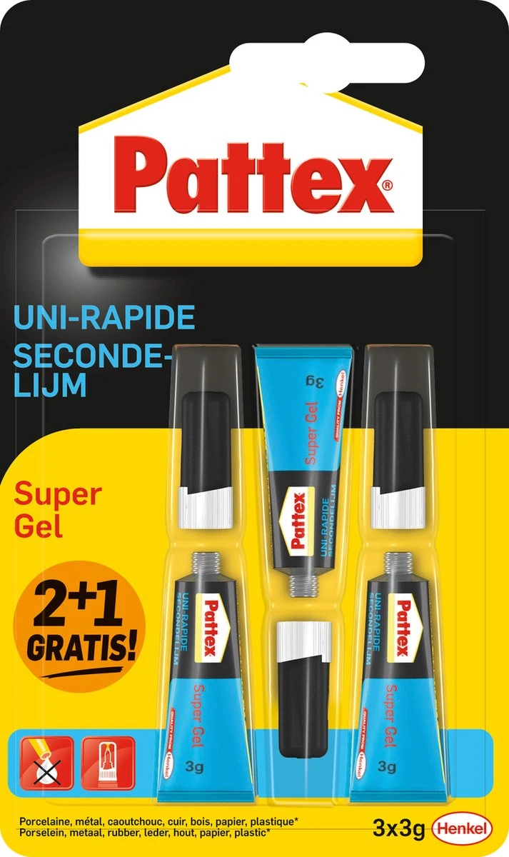 Pattex Super Gel 2+1 Stuks - Geen Druppels En Vlekken - Niet Afdruipend - Verticaal Lijmen 4 Pattex Super Gel 2+1 Stuks - Geen Druppels En Vlekken - Niet Afdruipend - Verticaal Lijmen - Afbeelding 2