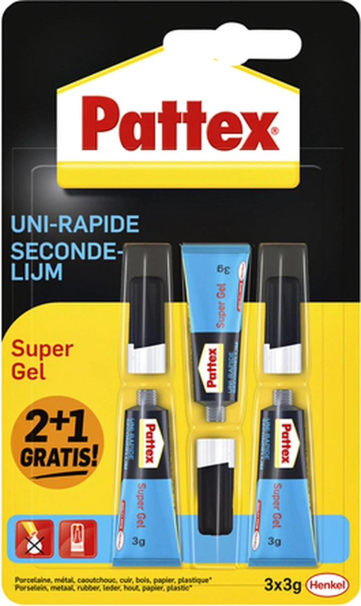 Pattex Super Gel 2+1 Stuks - Geen Druppels En Vlekken - Niet Afdruipend - Verticaal Lijmen 3 Pattex Super Gel 2+1 Stuks - Geen Druppels En Vlekken - Niet Afdruipend - Verticaal Lijmen