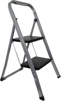 Borvat® | Keukentrap | Huishoudtrap | 2 Treden Staal | Keukentrap Inklapbaar Antislip