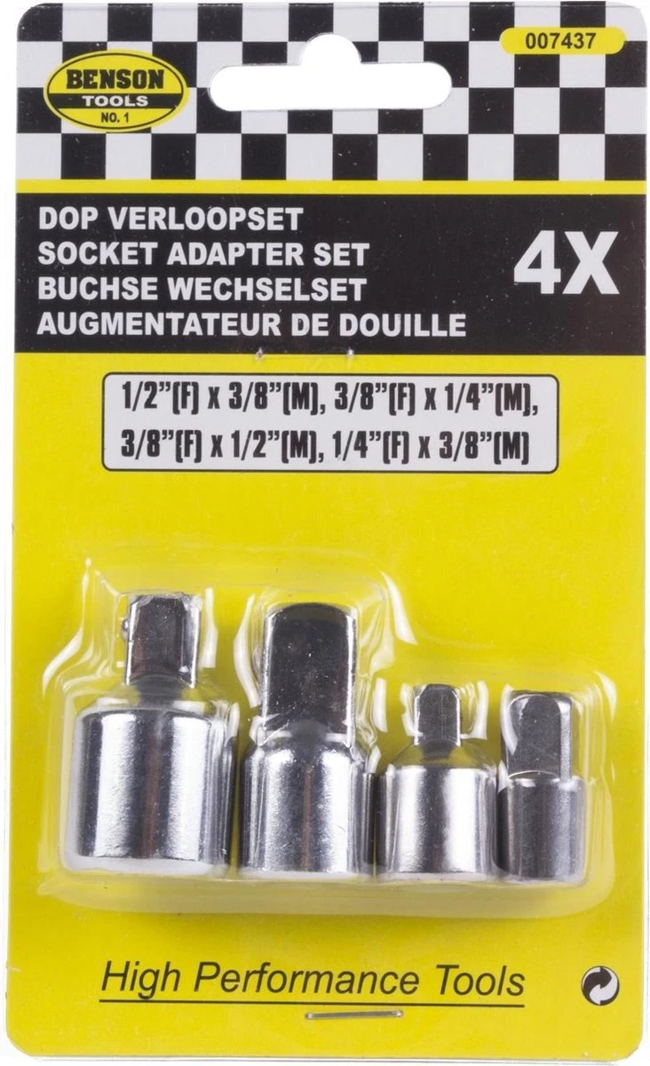 Benson Dop Verloop Adapter 1/2 "+ 3/8" + 1/4 " - 4 Delig 7 Benson Dop Verloop Adapter 1/2 "+ 3/8" + 1/4 " - 4 Delig - Afbeelding 5